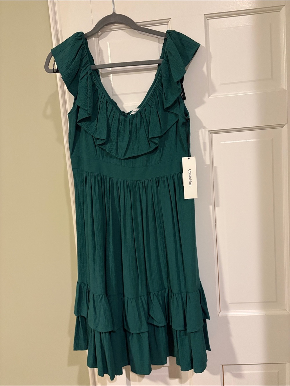 Calvin Klein Teal Ruffle-Trim Midi Dress